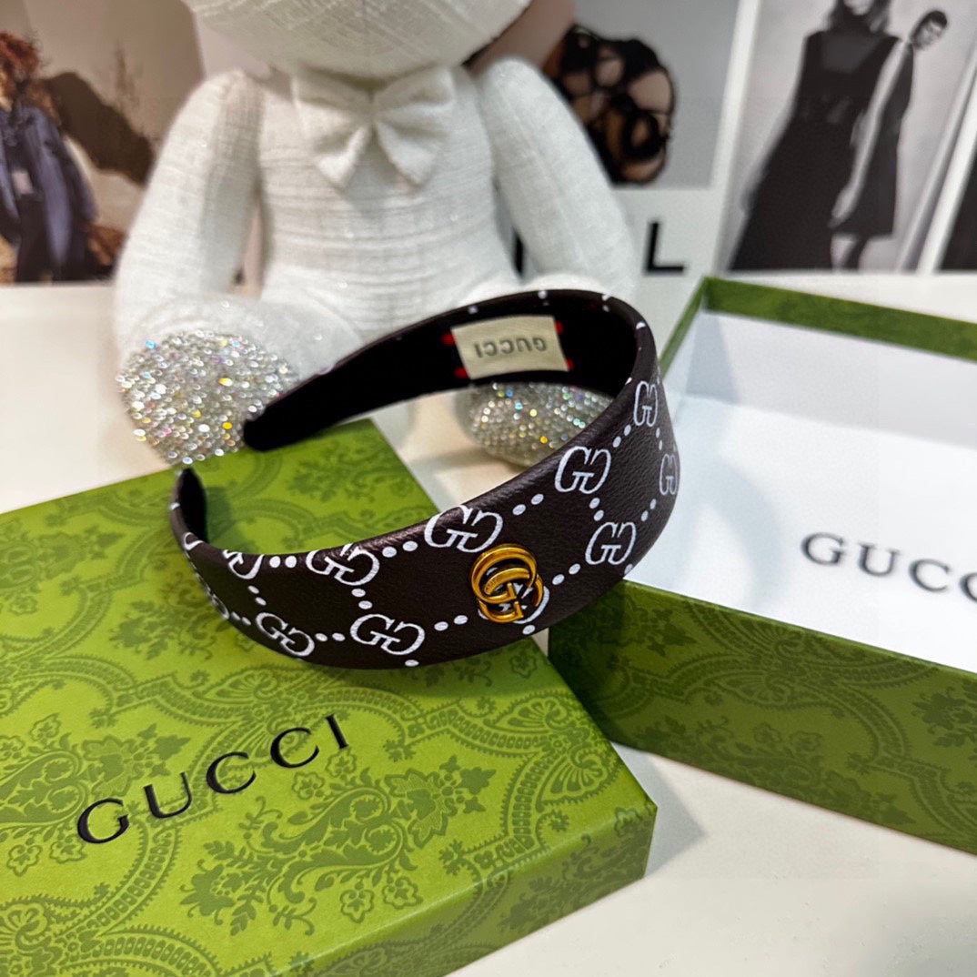 GUCCI HEADBAND IN BLACK MONOGRAM PRINT LAMBSKIN 412506