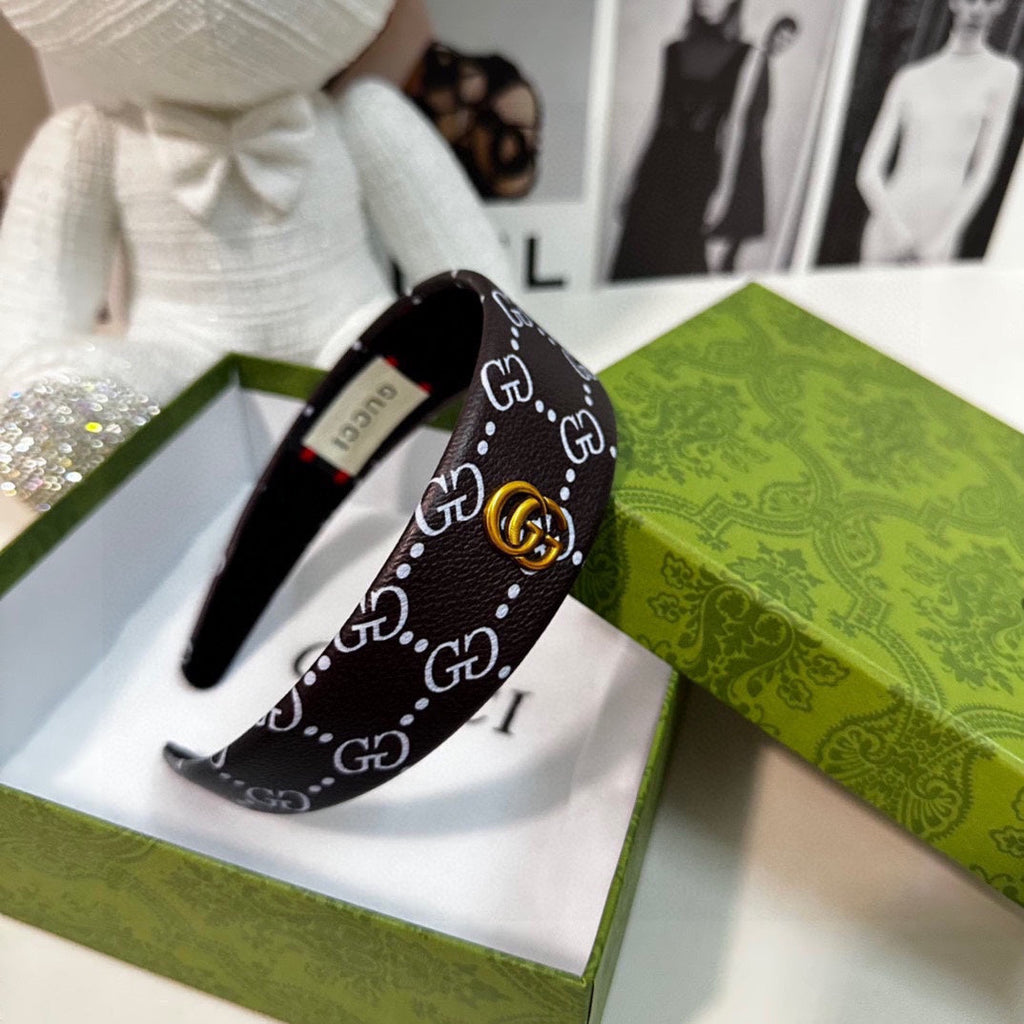 GUCCI HEADBAND IN BLACK MONOGRAM PRINT LAMBSKIN 412506