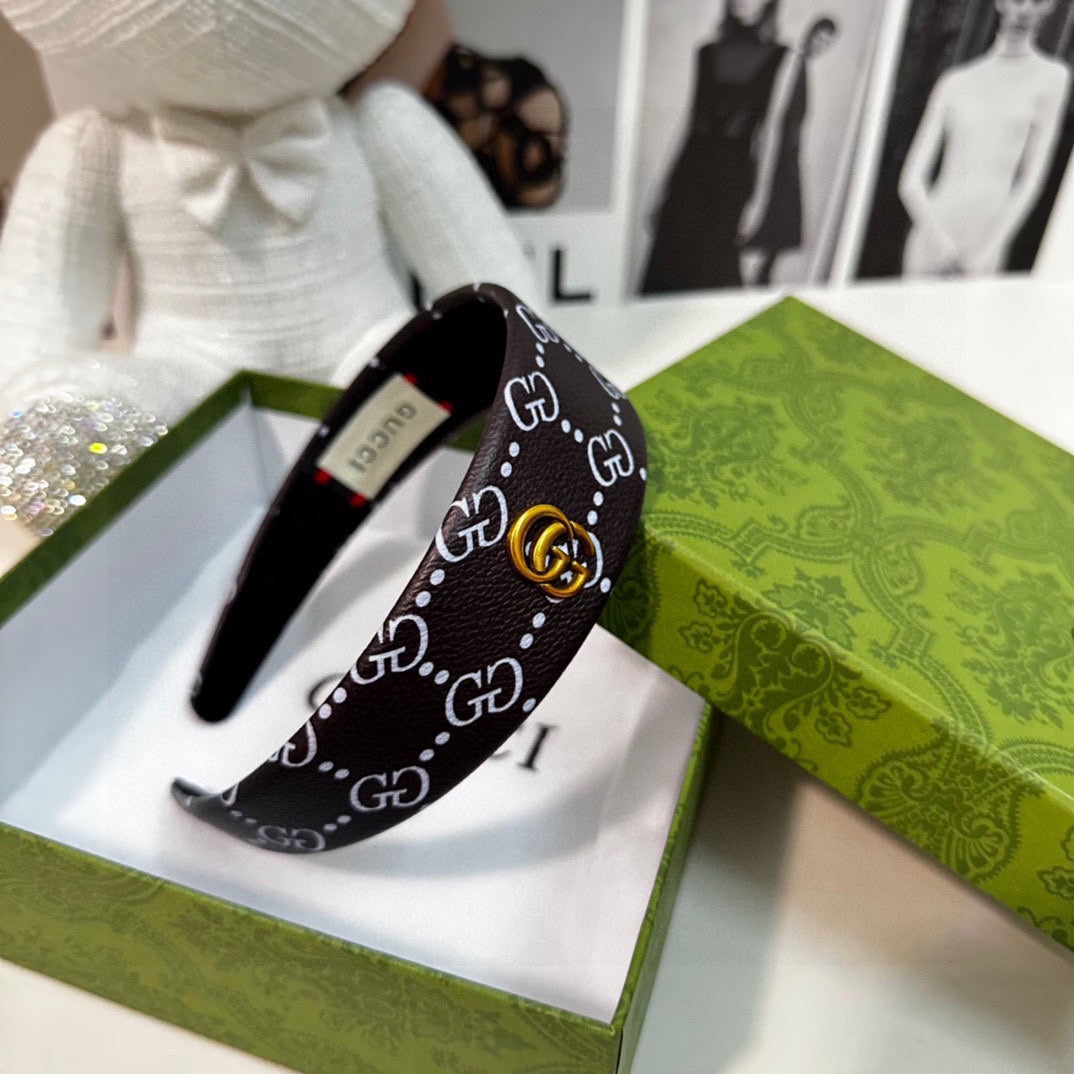 GUCCI HEADBAND IN BLACK MONOGRAM PRINT LAMBSKIN 412506