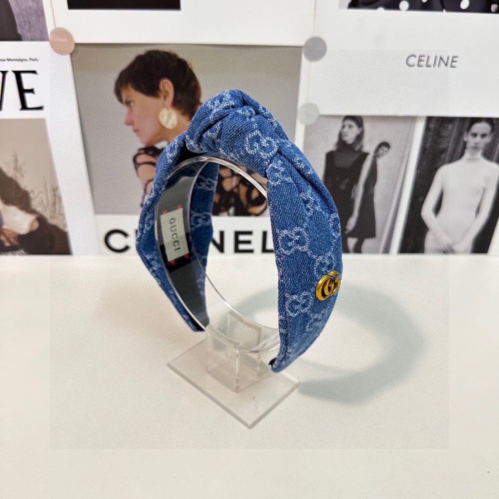 GUCCI DENIM HEADBAND ROYAL BLUE 432814