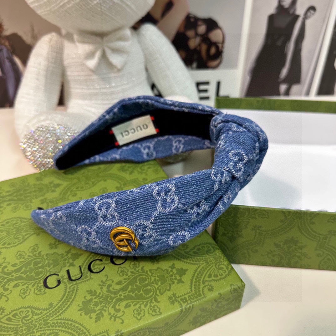 GUCCI DENIM HEADBAND ROYAL BLUE 432814