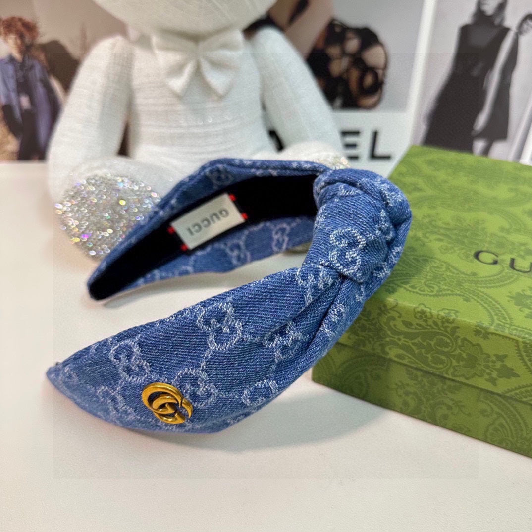 GUCCI DENIM HEADBAND ROYAL BLUE 432814
