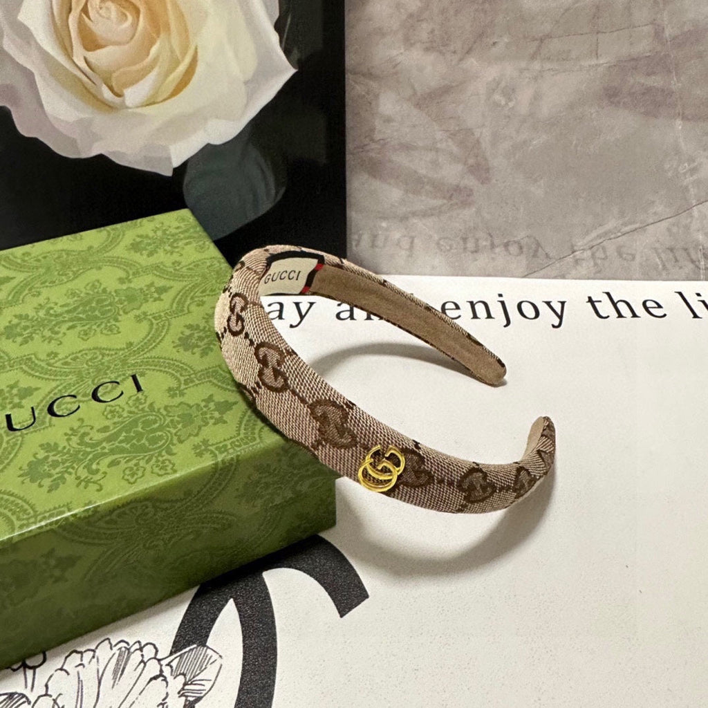 GUCCI HAIRBAND IN BEIGE AND EBONY CANVAS 432816