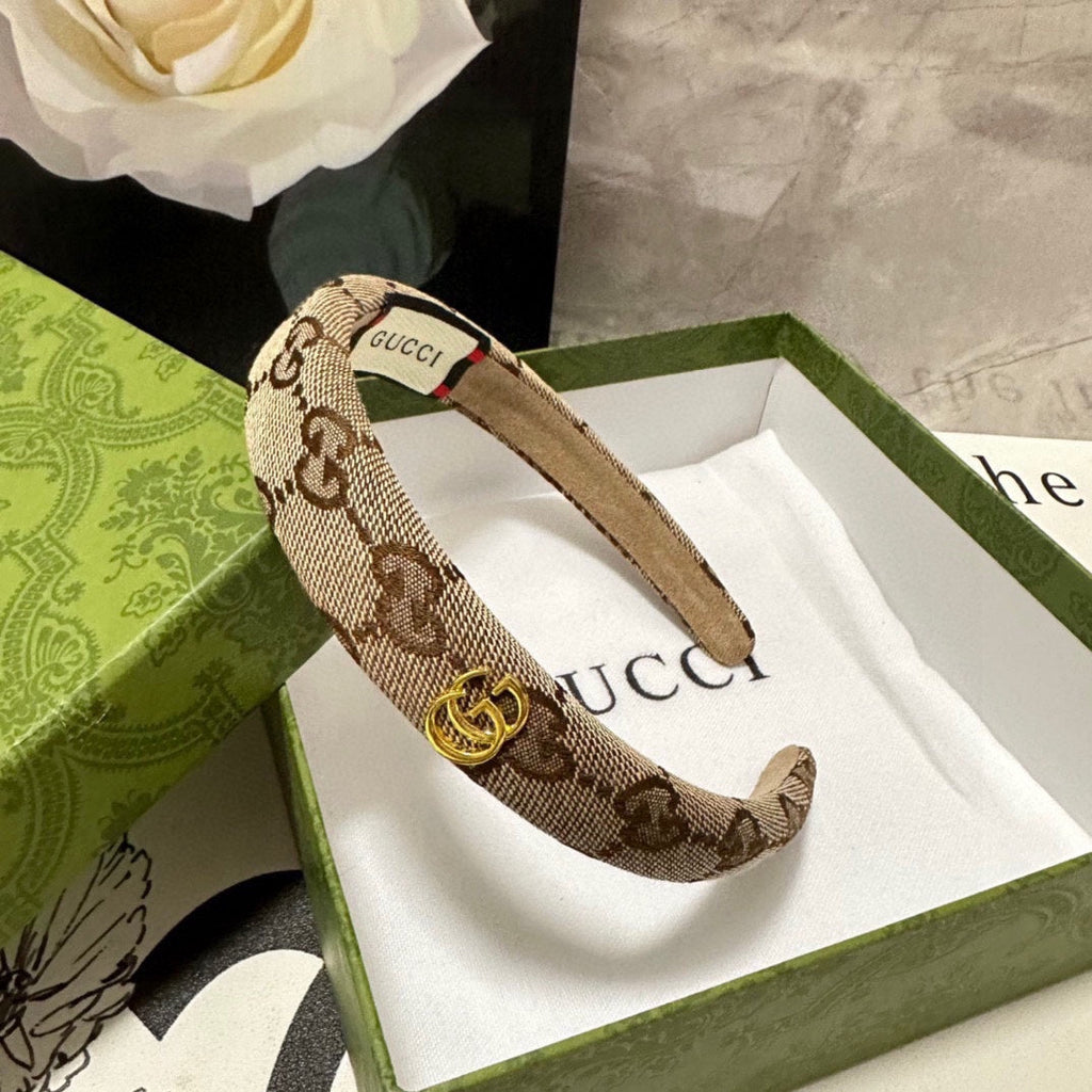 GUCCI HAIRBAND IN BEIGE AND EBONY CANVAS 432816