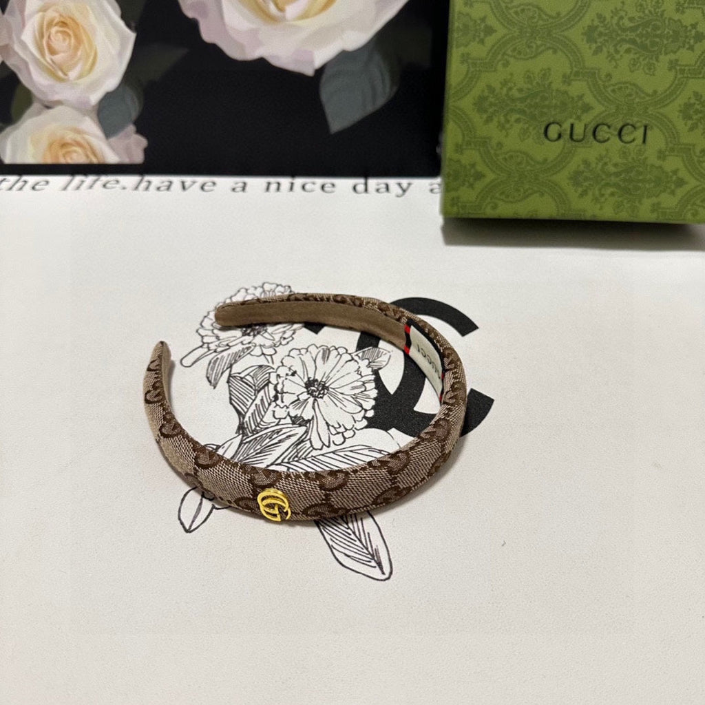 GUCCI HAIRBAND IN BEIGE AND EBONY CANVAS 432816