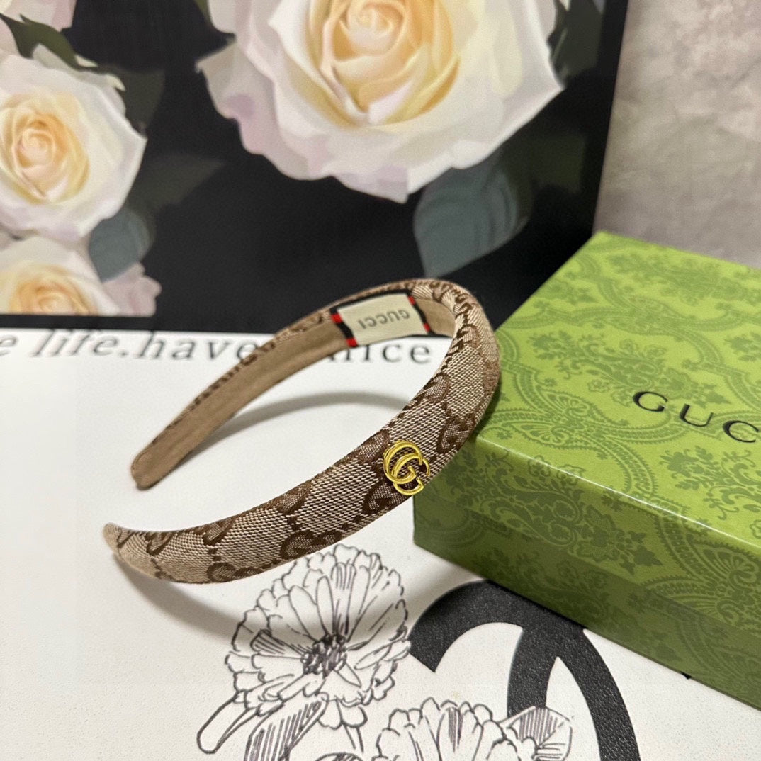 GUCCI HAIRBAND IN BEIGE AND EBONY CANVAS 432816