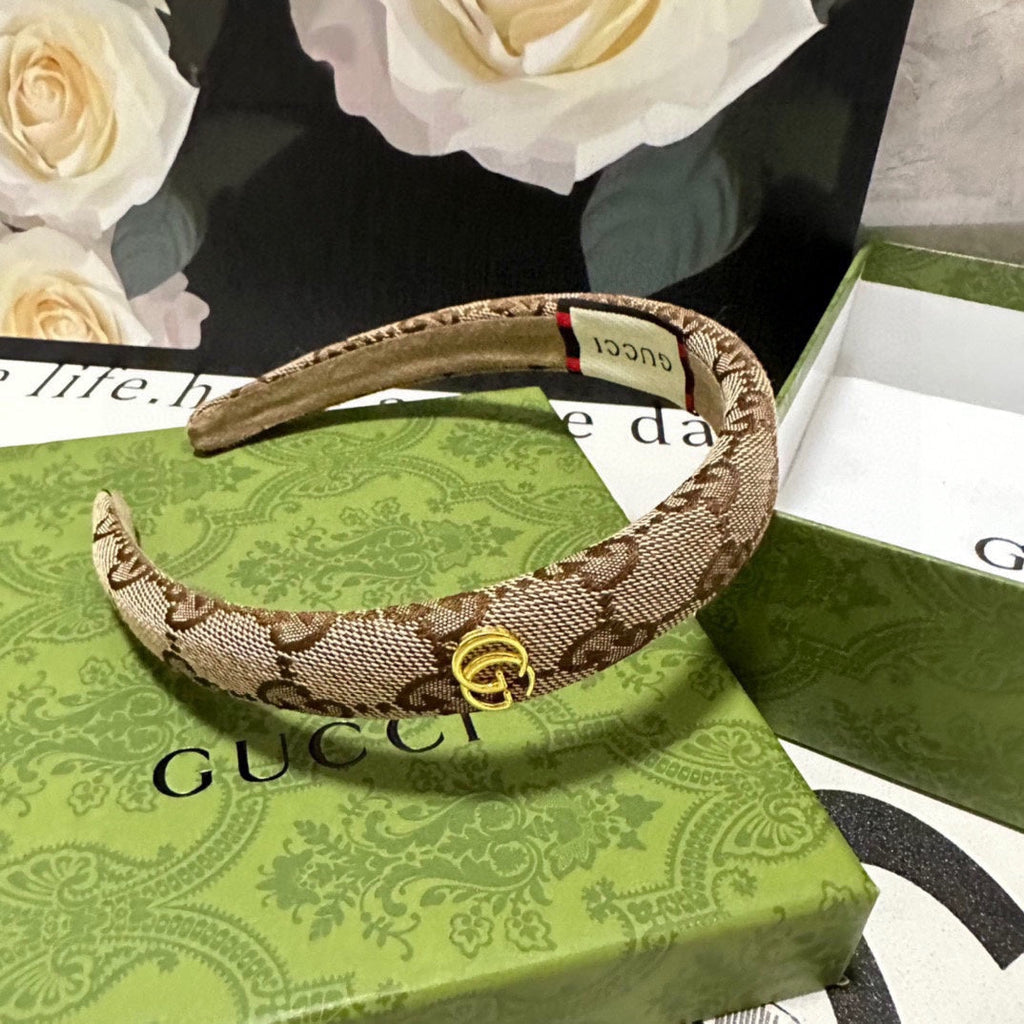 GUCCI HAIRBAND IN BEIGE AND EBONY CANVAS 432816