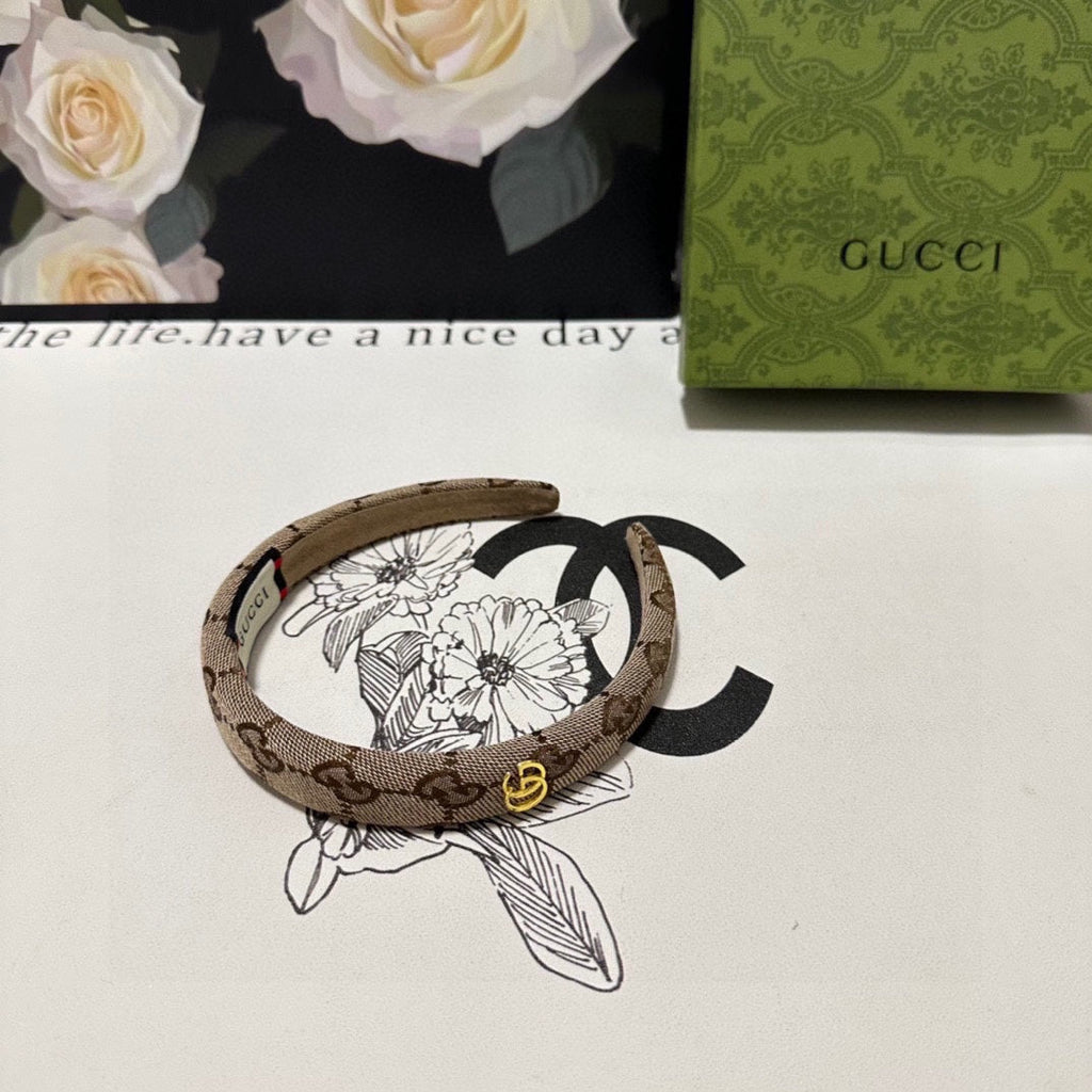 GUCCI HAIRBAND IN BEIGE AND EBONY CANVAS 432816