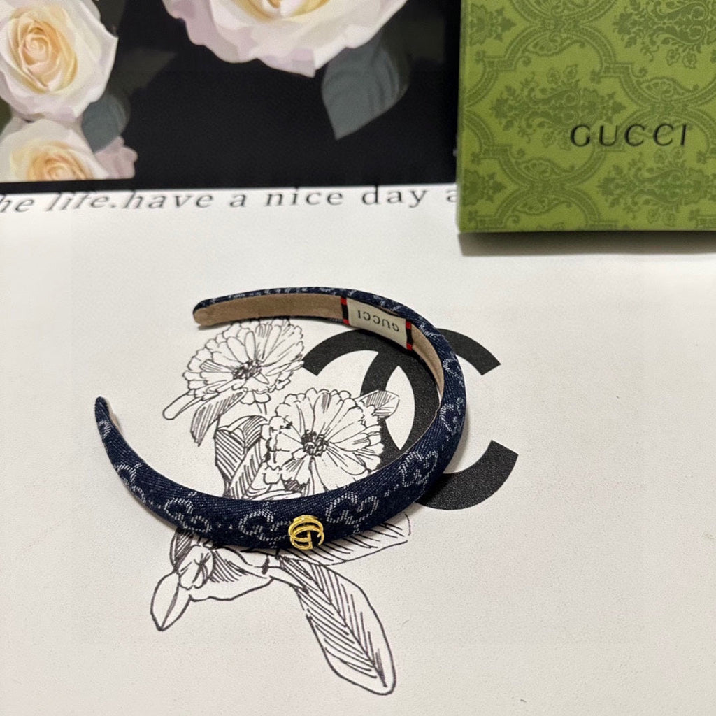 GUCCI HAIRBAND IN MIDNIGHT BLUE DENIM 432817