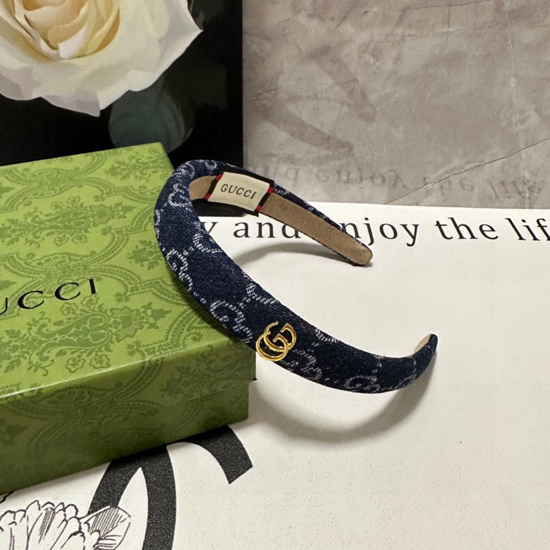 GUCCI HAIRBAND IN MIDNIGHT BLUE DENIM 432817