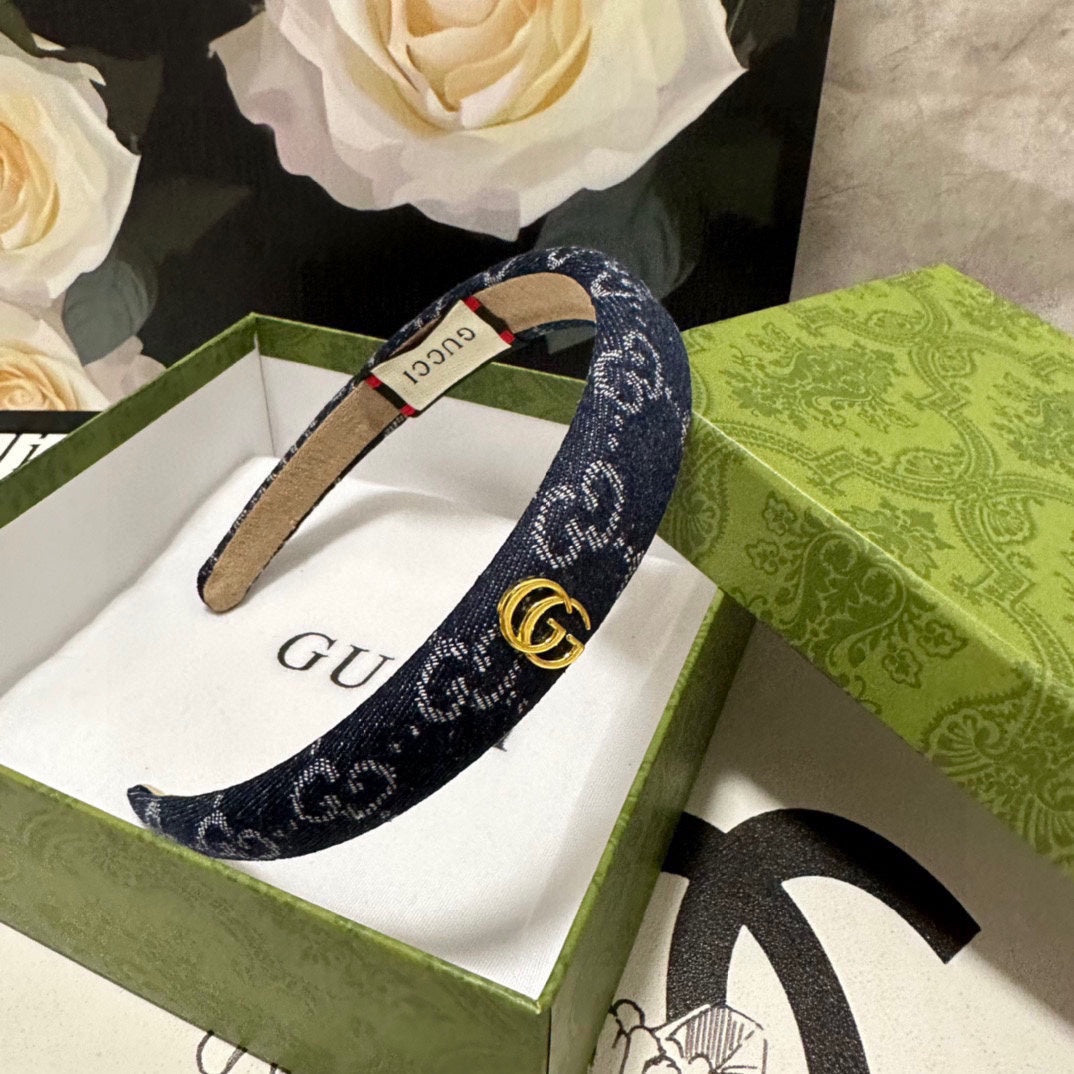 GUCCI HAIRBAND IN MIDNIGHT BLUE DENIM 432817
