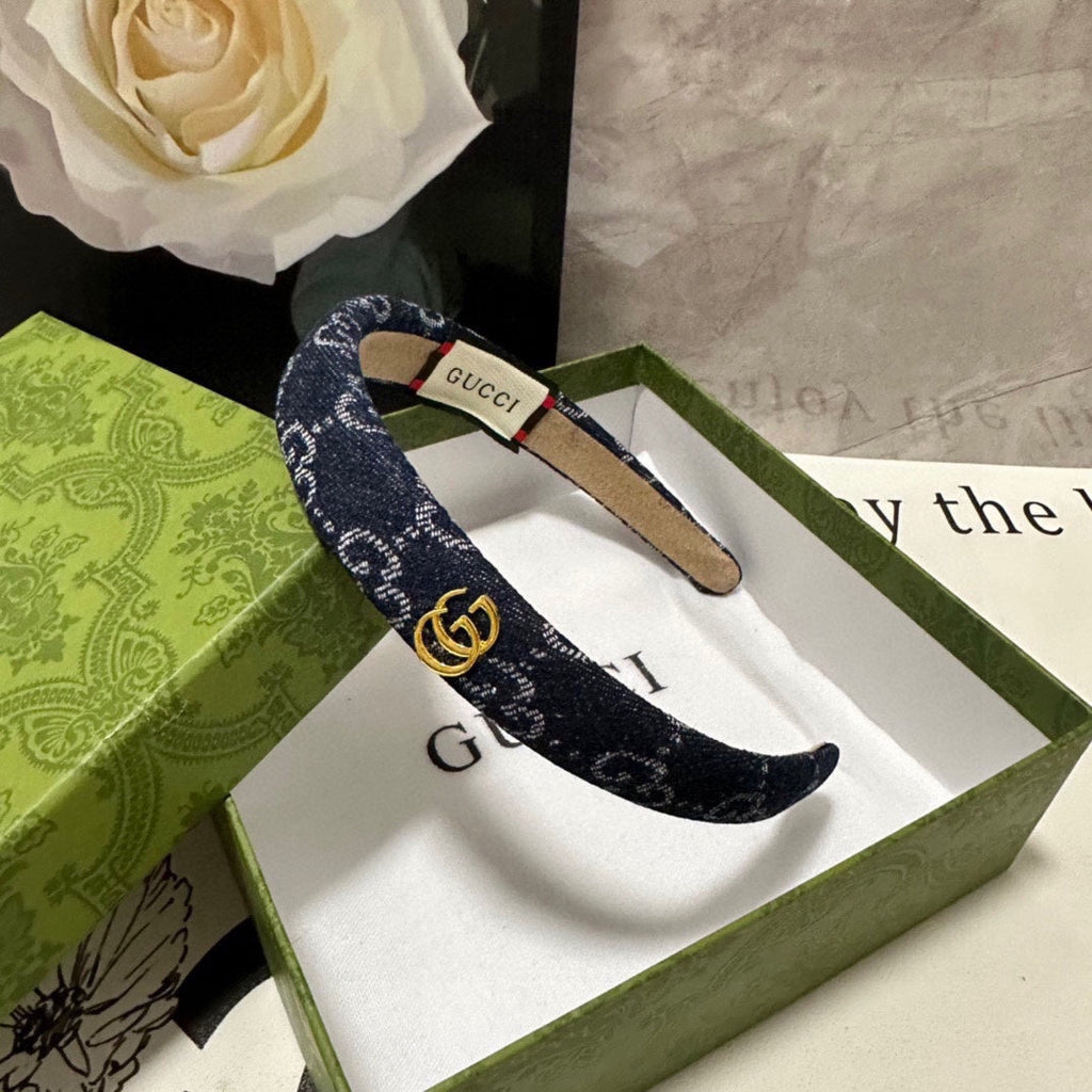 GUCCI HAIRBAND IN MIDNIGHT BLUE DENIM 432817