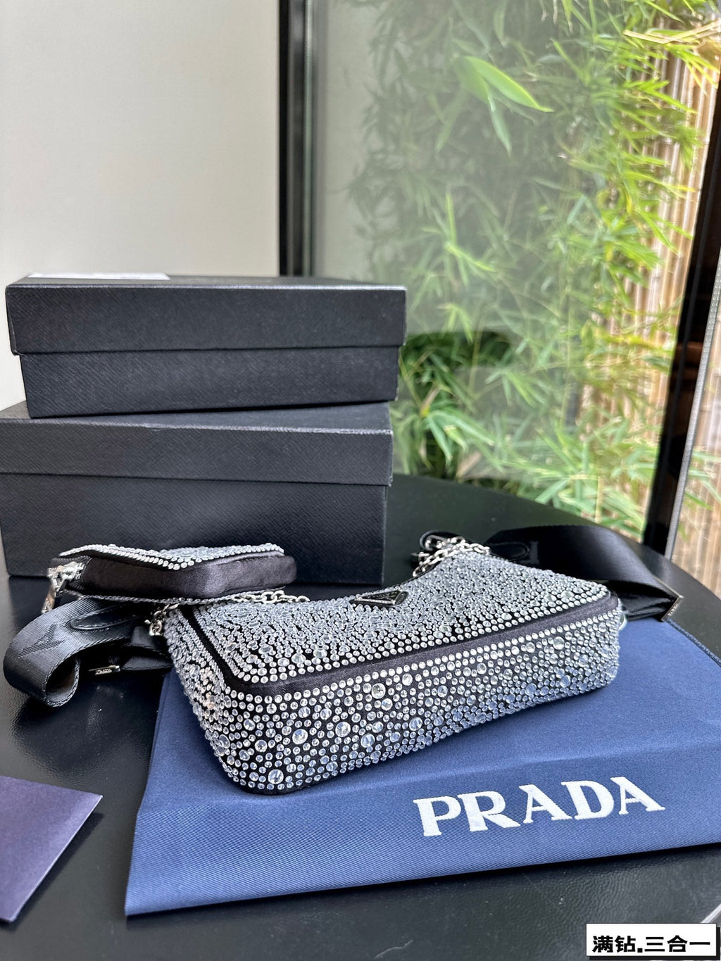 PRADA 22 SATIN MINI-BAG WITH FULLY RHINSTONES