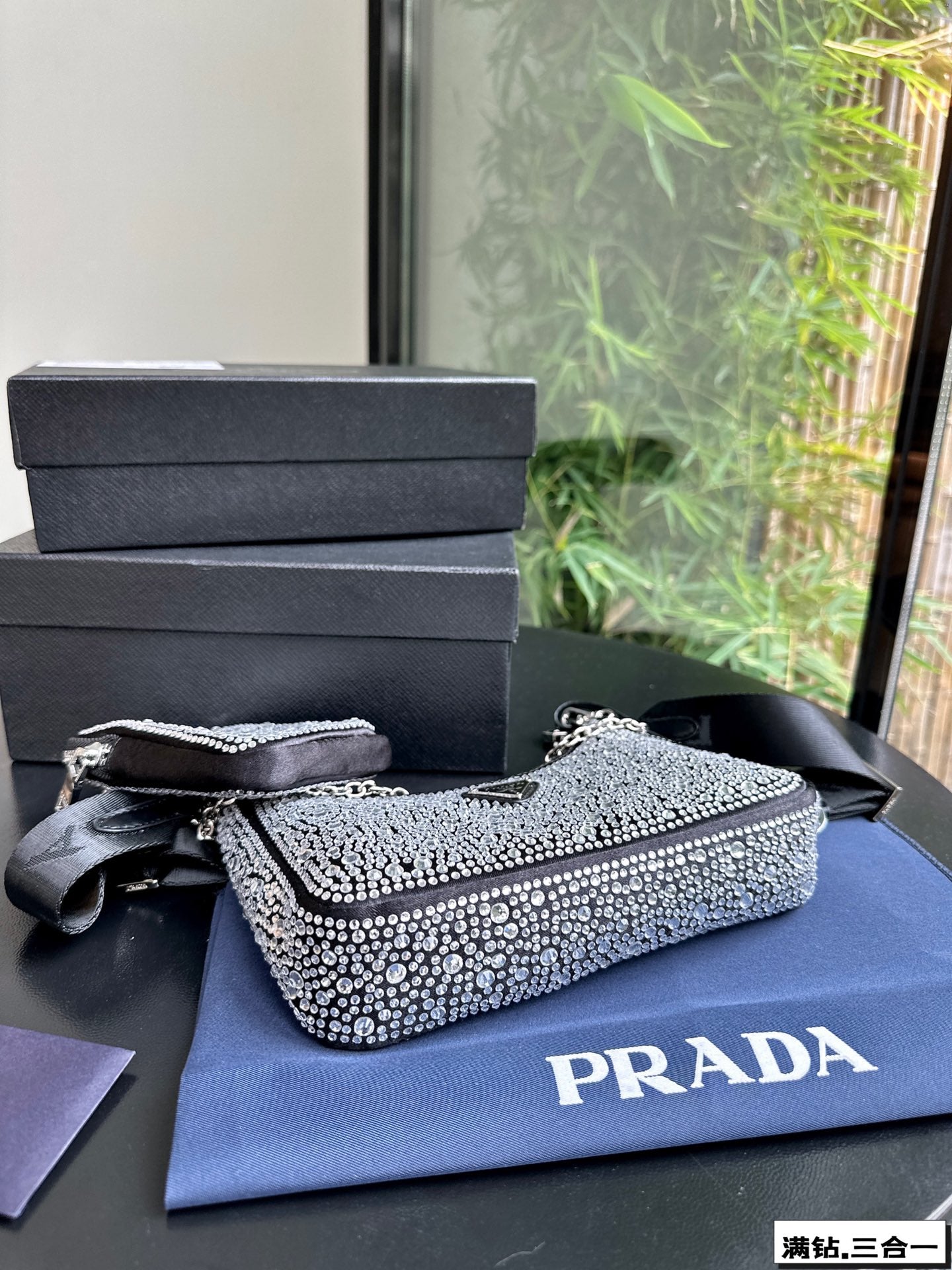 PRADA 22 SATIN MINI-BAG WITH FULLY RHINSTONES
