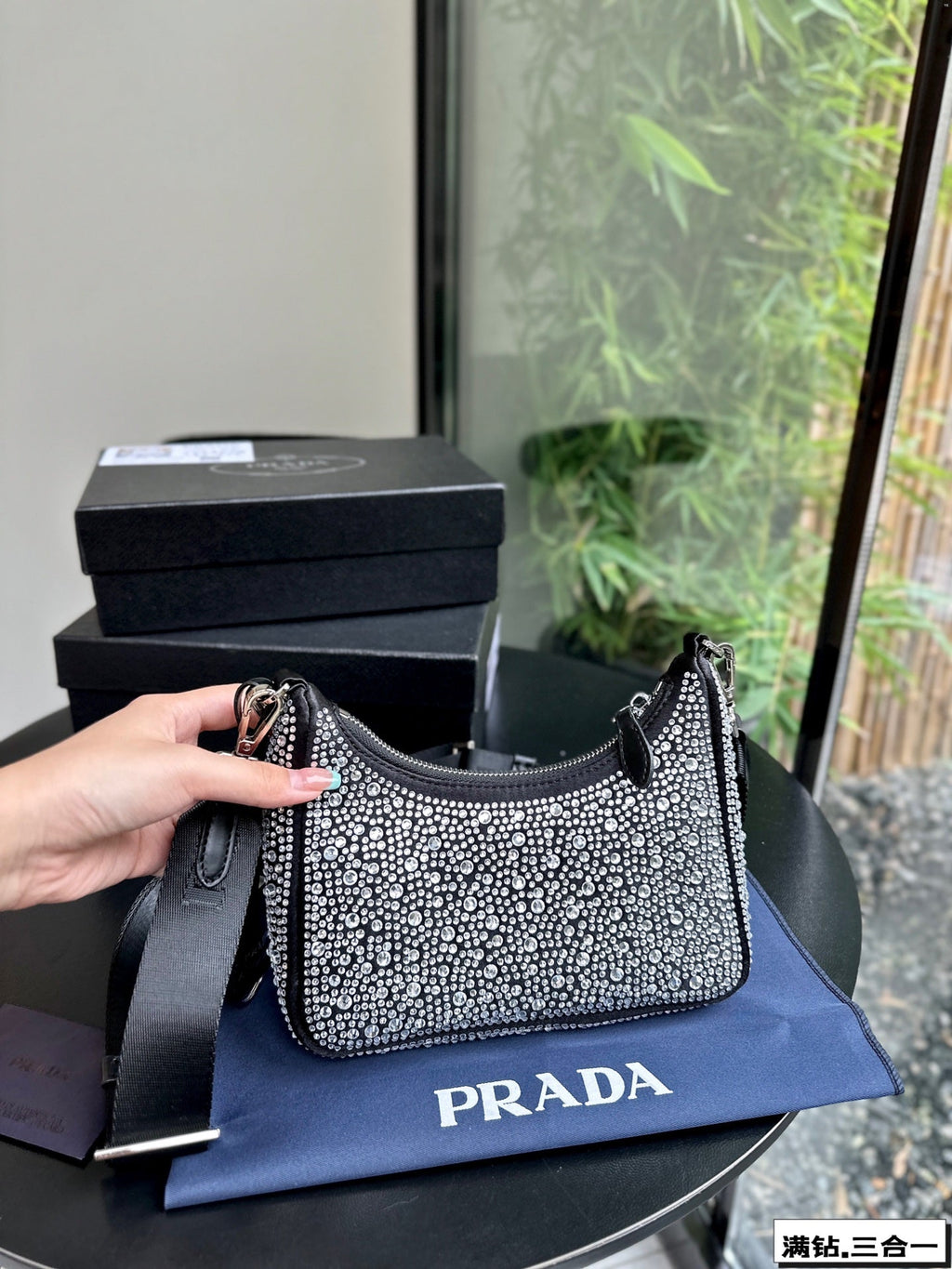 PRADA 22 SATIN MINI-BAG WITH FULLY RHINSTONES