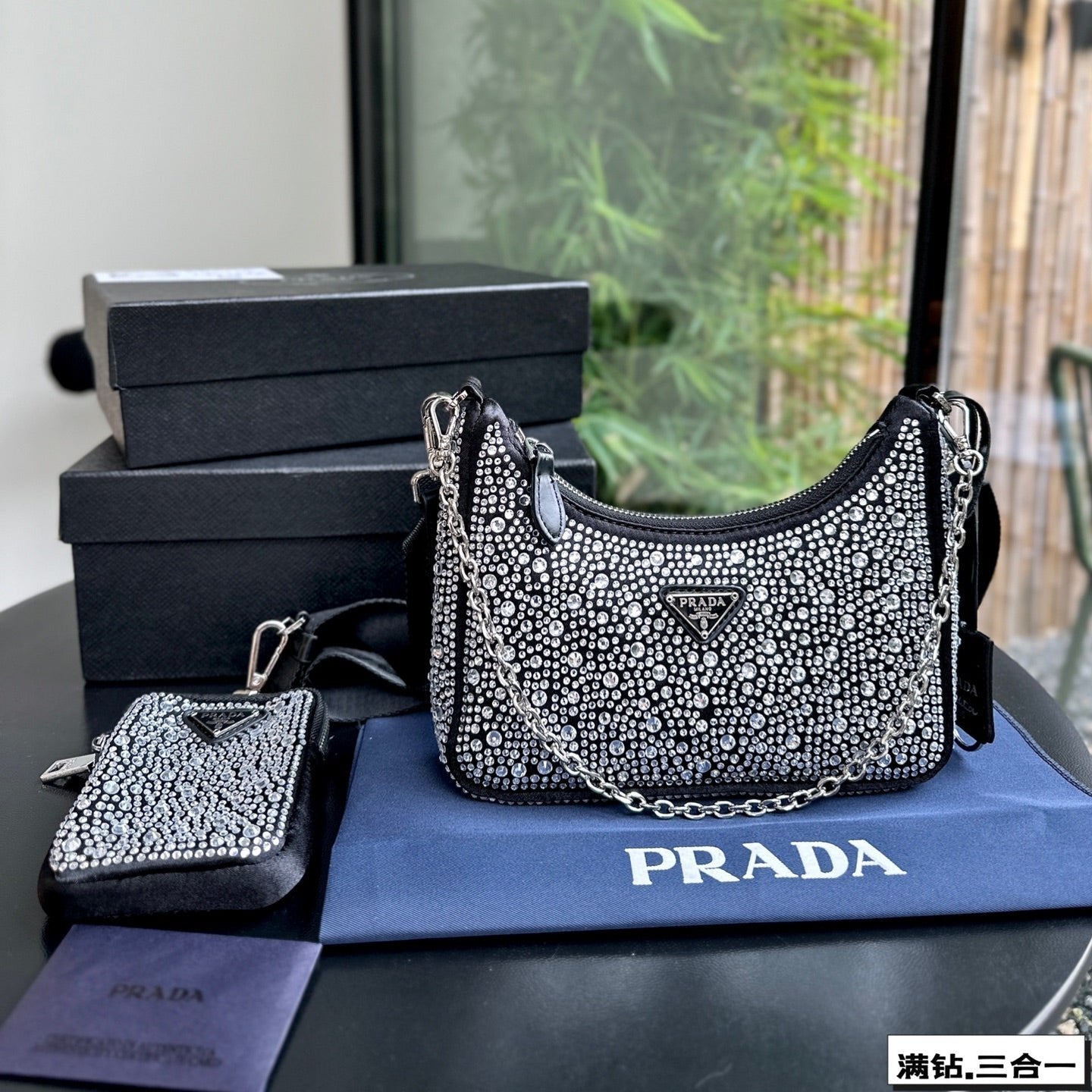 PRADA 22 SATIN MINI-BAG WITH FULLY RHINSTONES