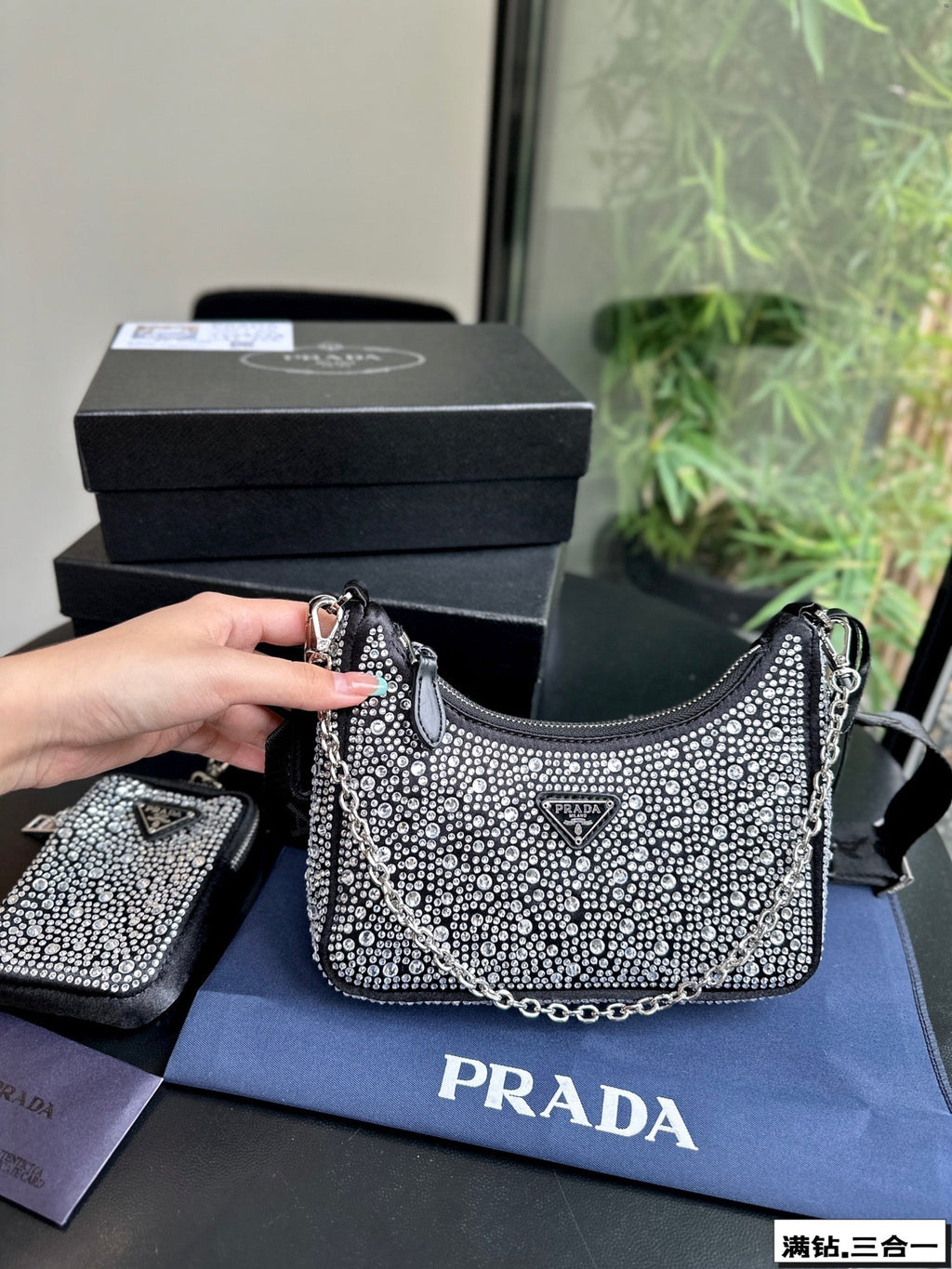 PRADA 22 SATIN MINI-BAG WITH FULLY RHINSTONES