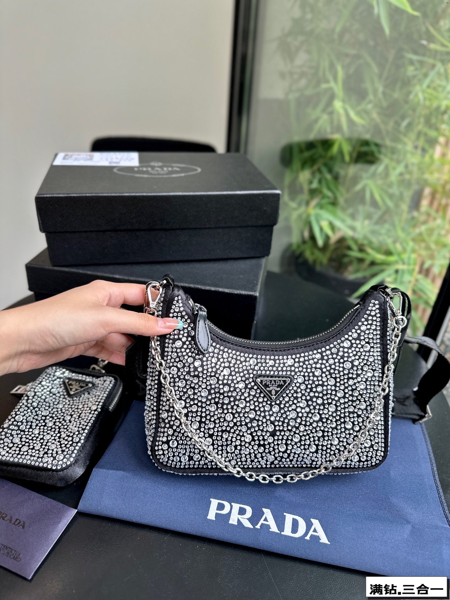 PRADA 22 SATIN MINI-BAG WITH FULLY RHINSTONES