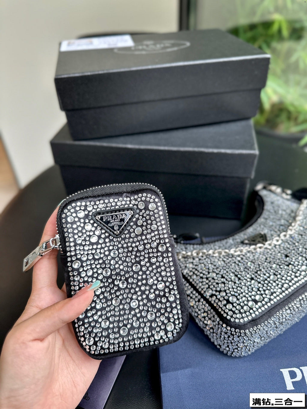 PRADA 22 SATIN MINI-BAG WITH FULLY RHINSTONES