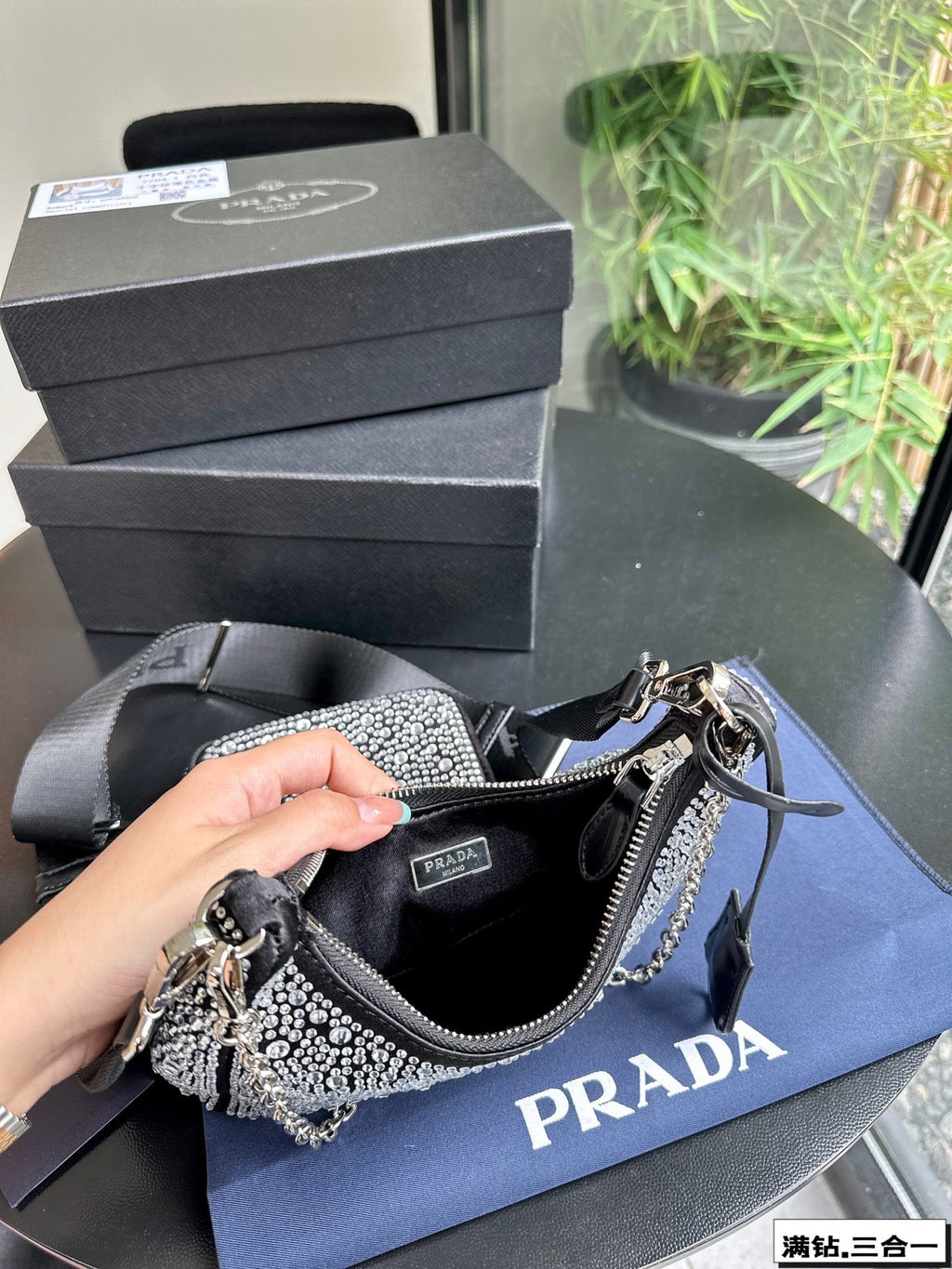 PRADA 22 SATIN MINI-BAG WITH FULLY RHINSTONES