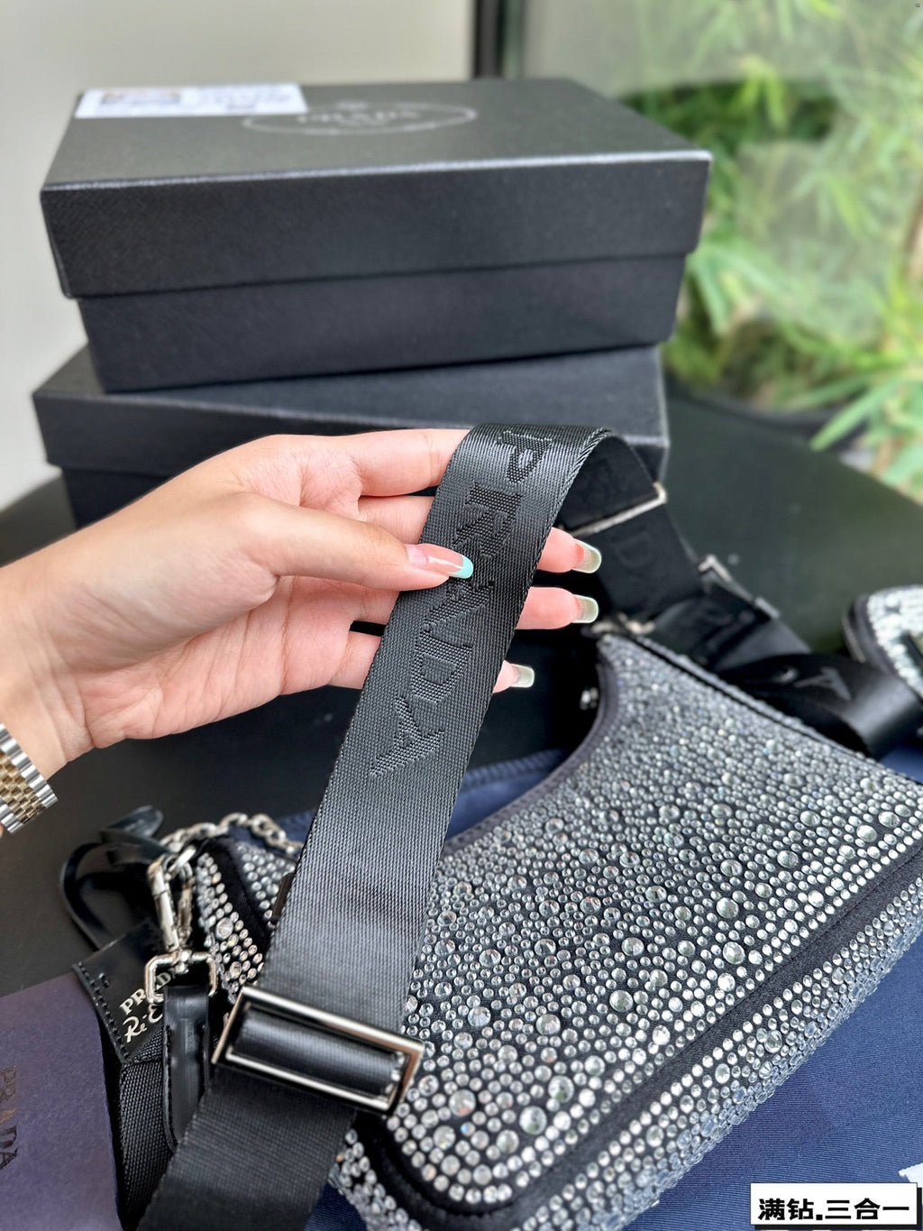 PRADA 22 SATIN MINI-BAG WITH FULLY RHINSTONES