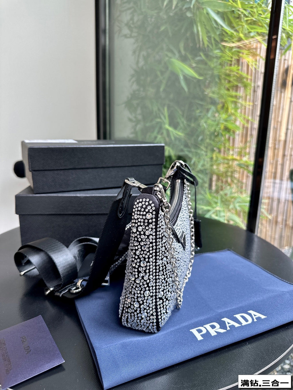 PRADA 22 SATIN MINI-BAG WITH FULLY RHINSTONES