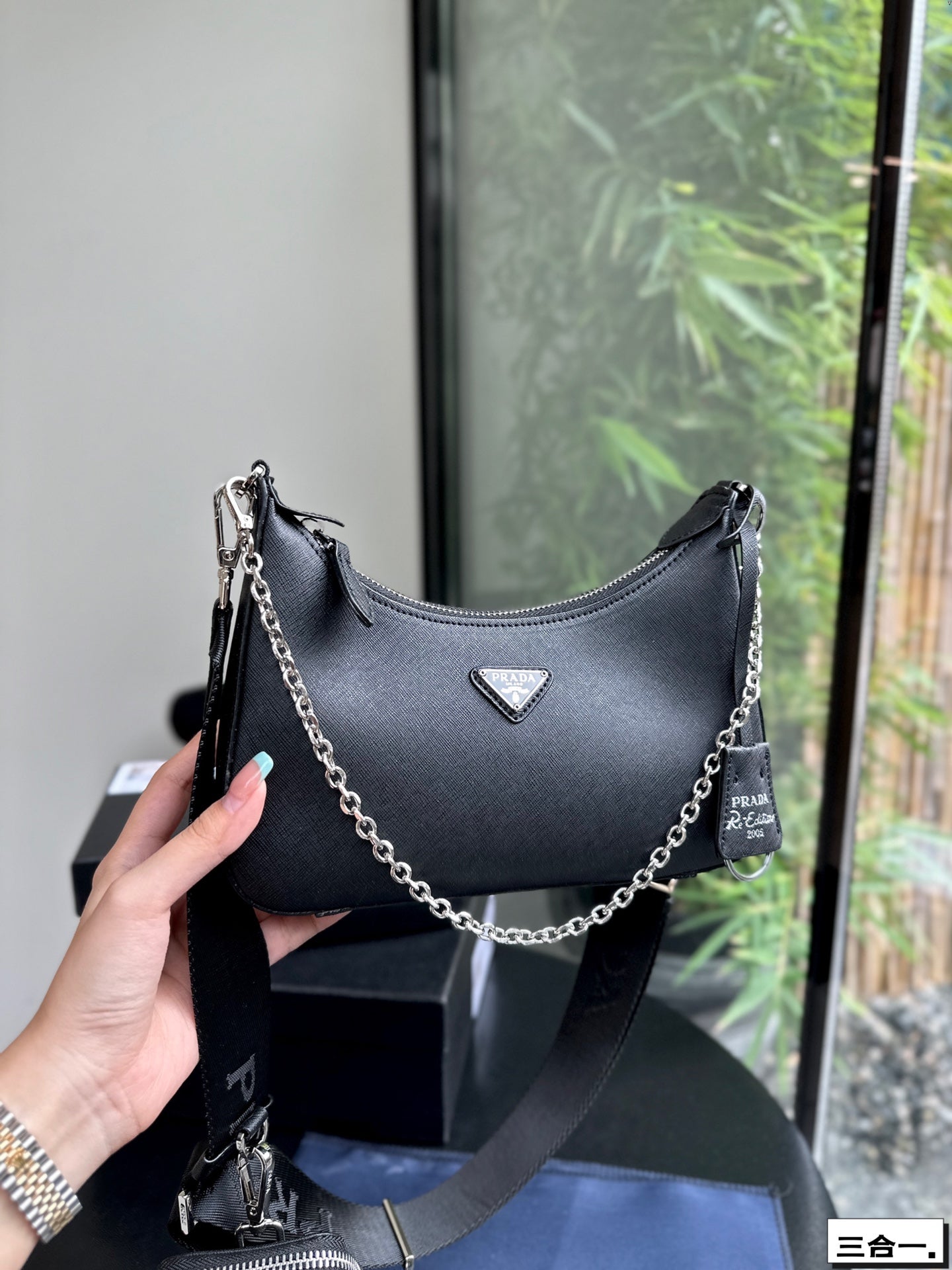 PRADA 22 BAG IN BLACK SATIN WITH RHINSTONE SILVER HARDWARE