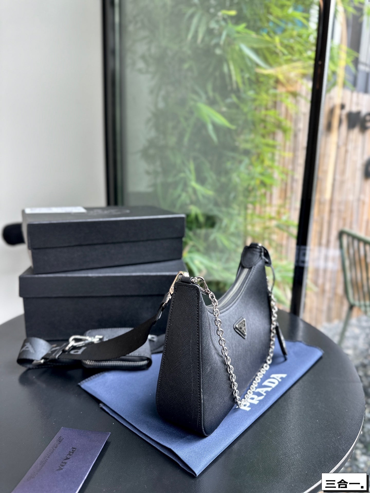 PRADA 22 BAG IN BLACK SATIN WITH RHINSTONE SILVER HARDWARE