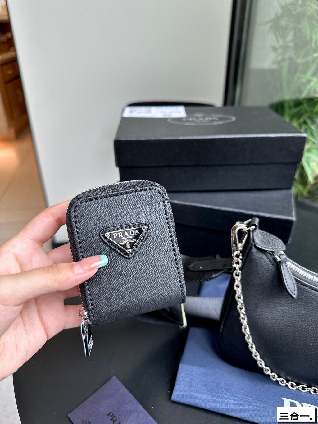 PRADA 22 BAG IN BLACK SATIN WITH RHINSTONE SILVER HARDWARE