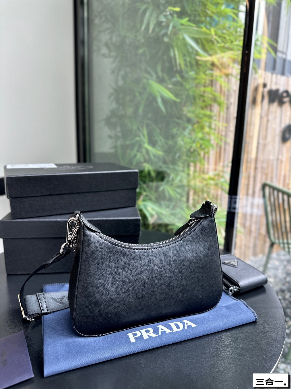 PRADA 22 BAG IN BLACK SATIN WITH RHINSTONE SILVER HARDWARE