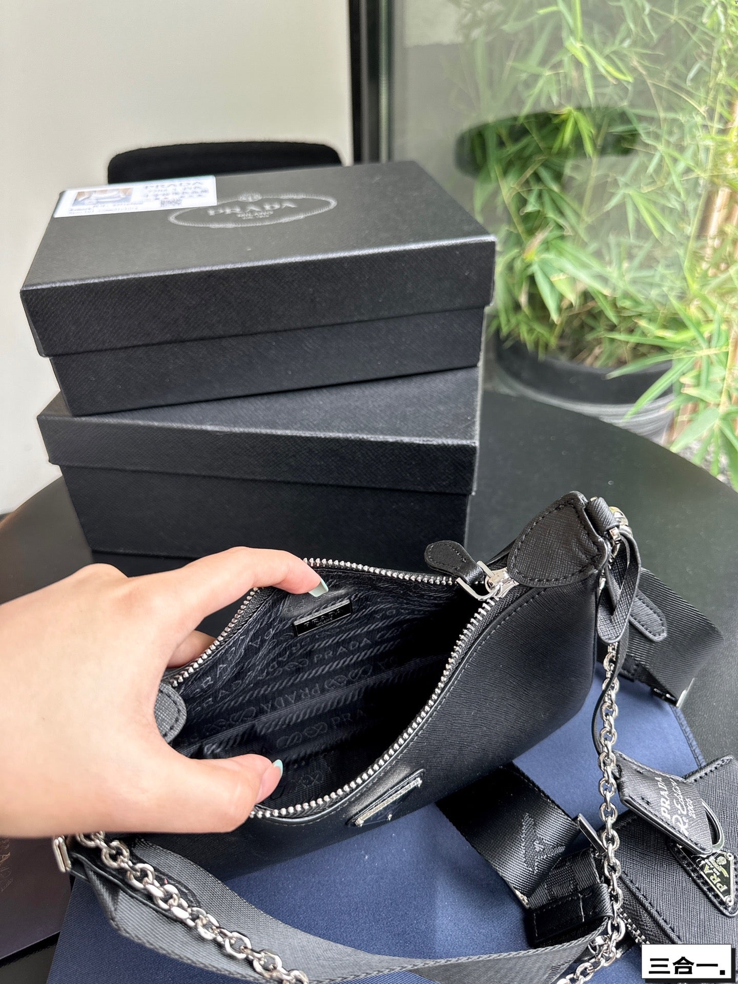 PRADA 22 BAG IN BLACK SATIN WITH RHINSTONE SILVER HARDWARE