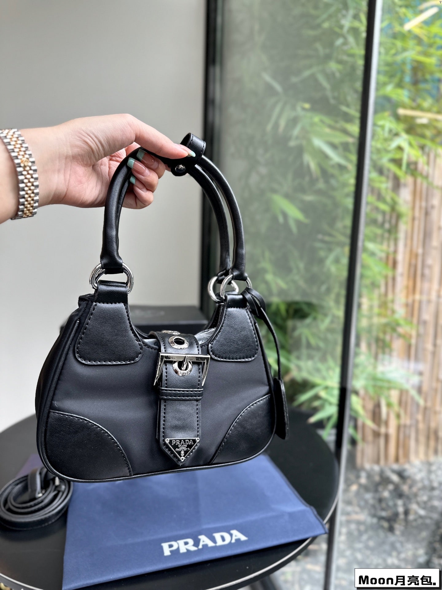 PRADA 22 MOON PADDED BAG IN BLACK CALFSKIN WITH STRAP