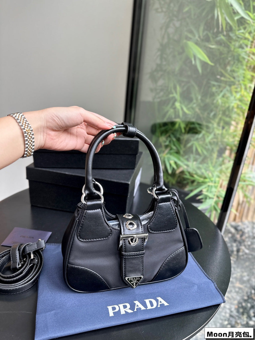 PRADA 22 MOON PADDED BAG IN BLACK CALFSKIN WITH STRAP