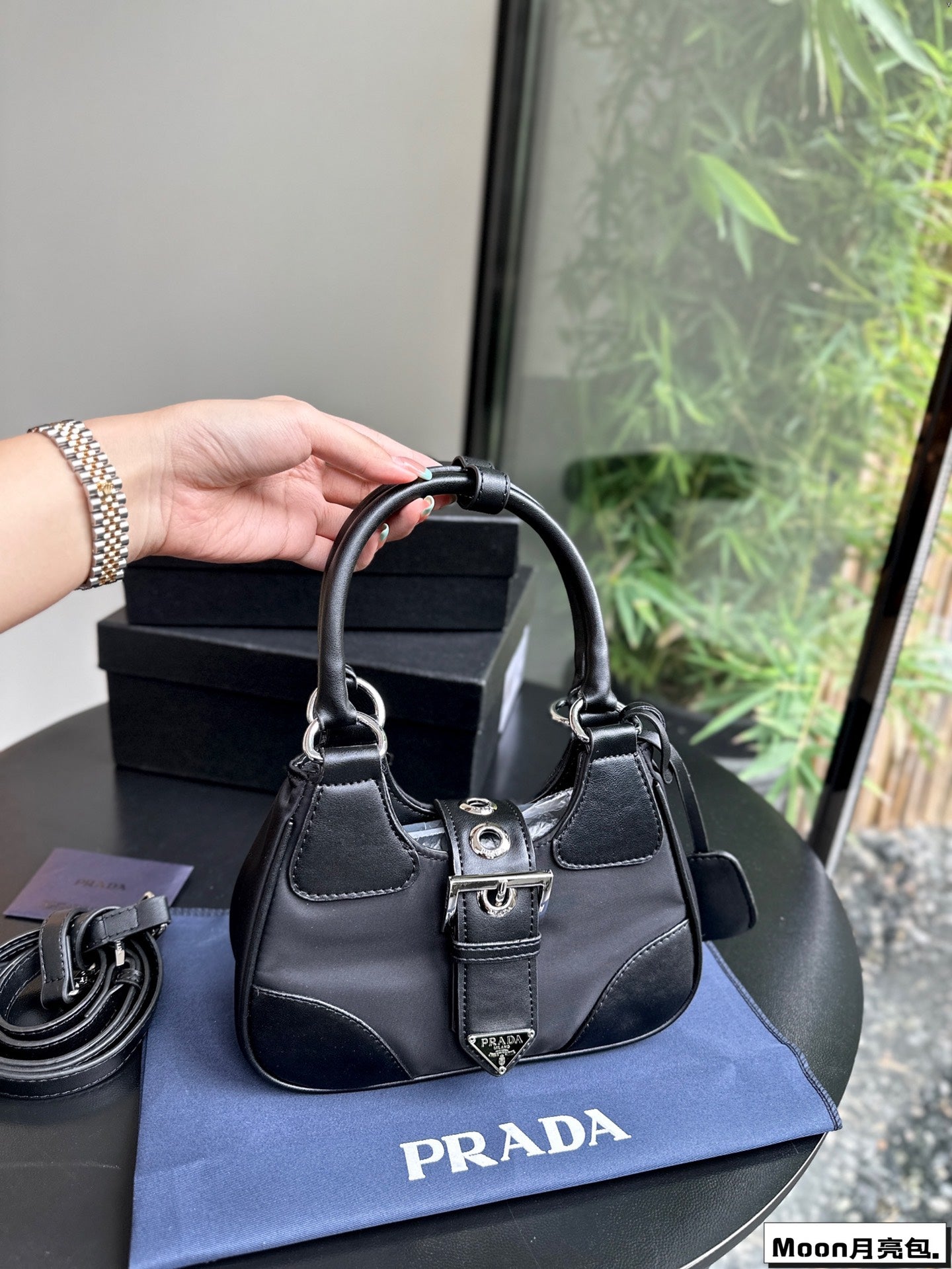 PRADA 22 MOON PADDED BAG IN BLACK CALFSKIN WITH STRAP