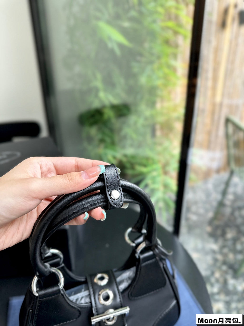 PRADA 22 MOON PADDED BAG IN BLACK CALFSKIN WITH STRAP
