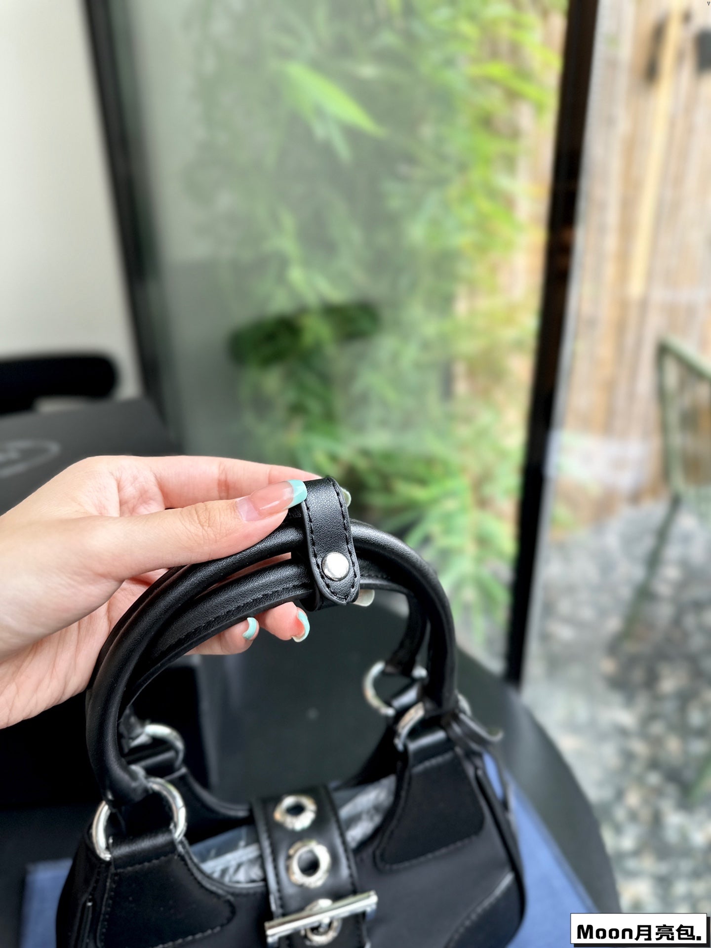 PRADA 22 MOON PADDED BAG IN BLACK CALFSKIN WITH STRAP