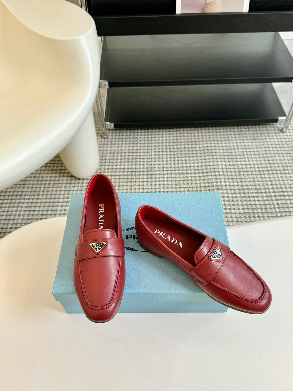 PRADA LOAFERS CHERRY CALFSKIN