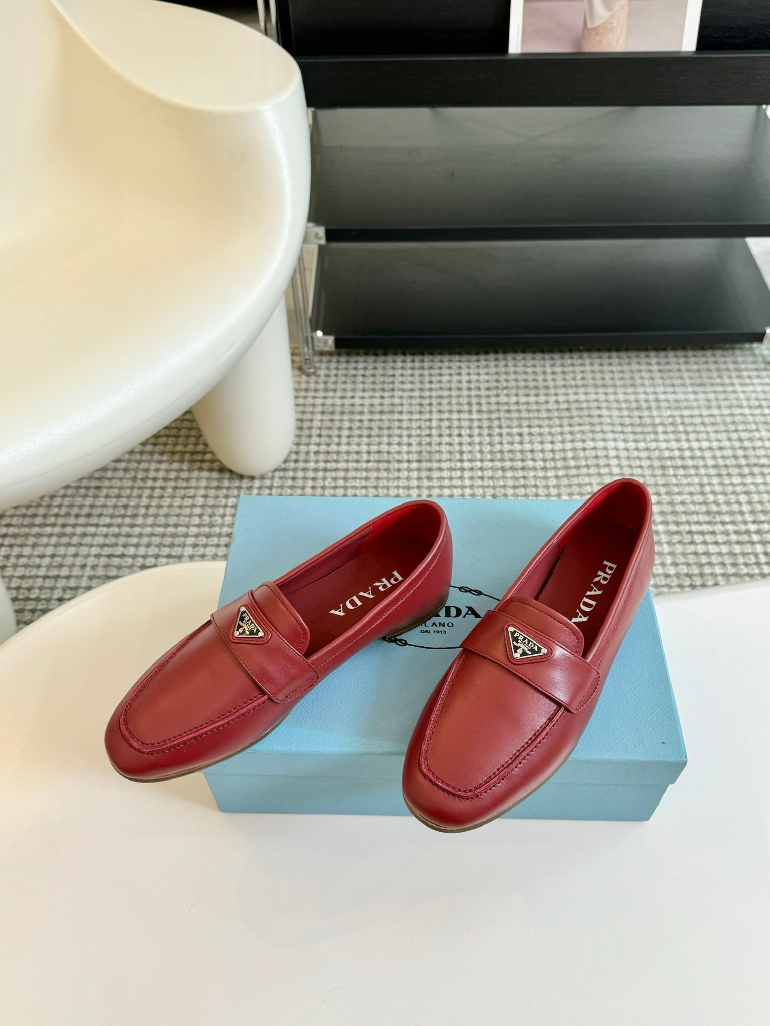 PRADA LOAFERS CHERRY CALFSKIN
