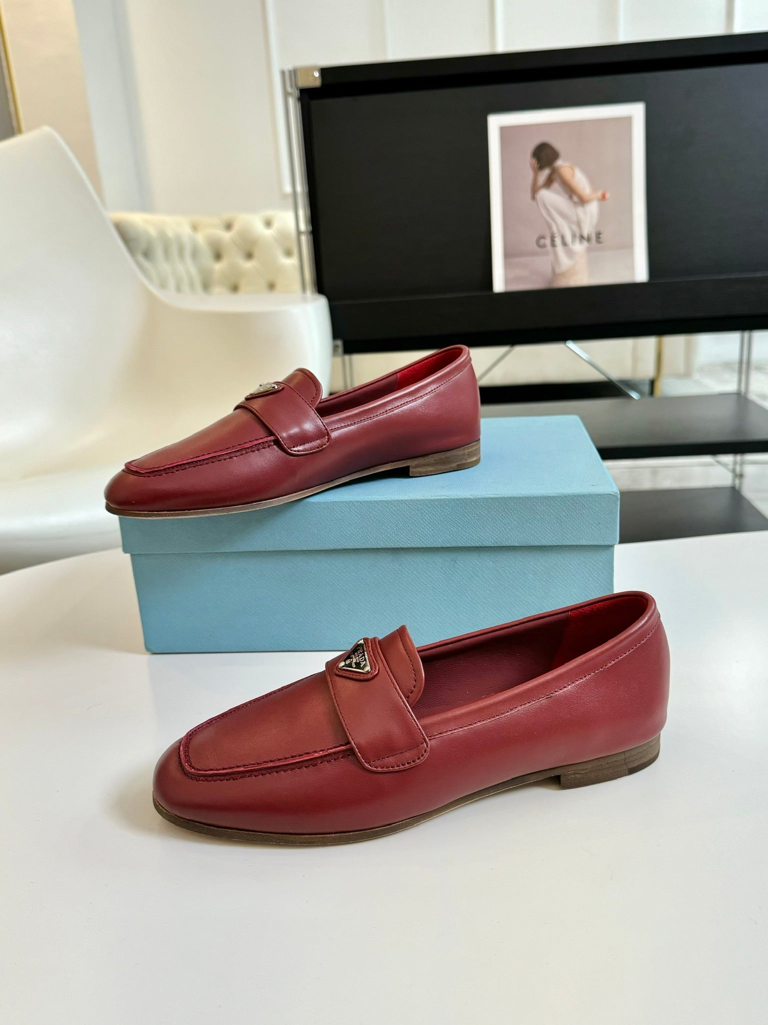PRADA LOAFERS CHERRY CALFSKIN