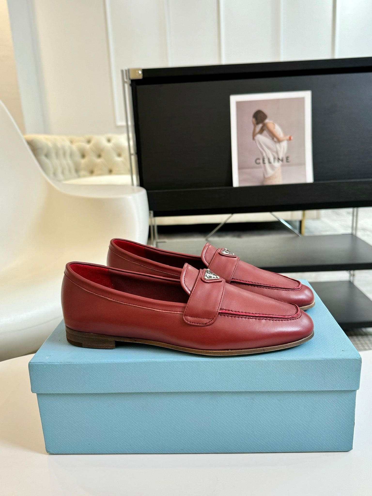 PRADA LOAFERS CHERRY CALFSKIN