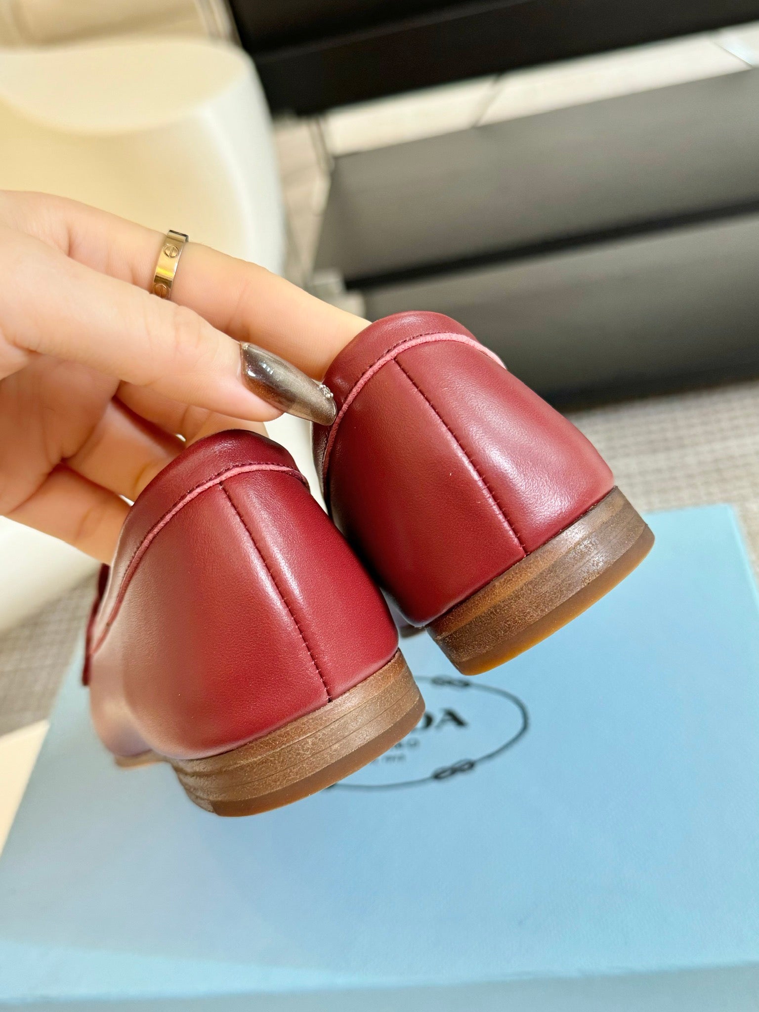 PRADA LOAFERS CHERRY CALFSKIN