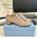 PRADA LACE-UP HIGH SHOES IN BEIGE CANVAS