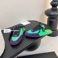 PRADA SNEAKER MULES IN GREEN NYLON AND PURPLE SUEDE