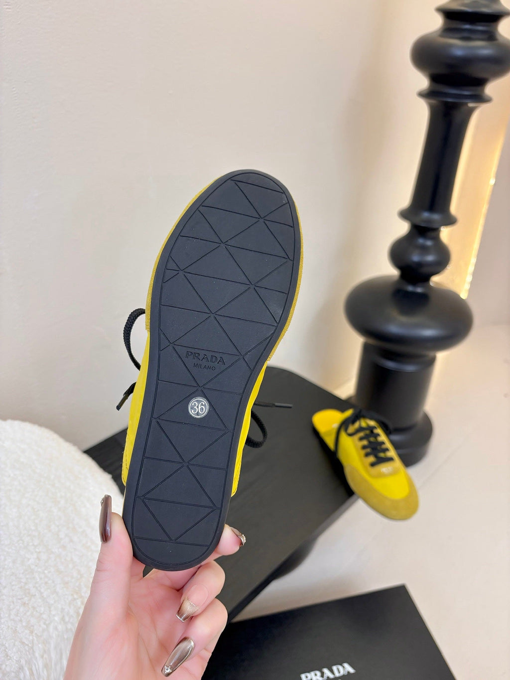 PRADA SNEAKER MULES IN YELLOW NYLON AND SUEDE