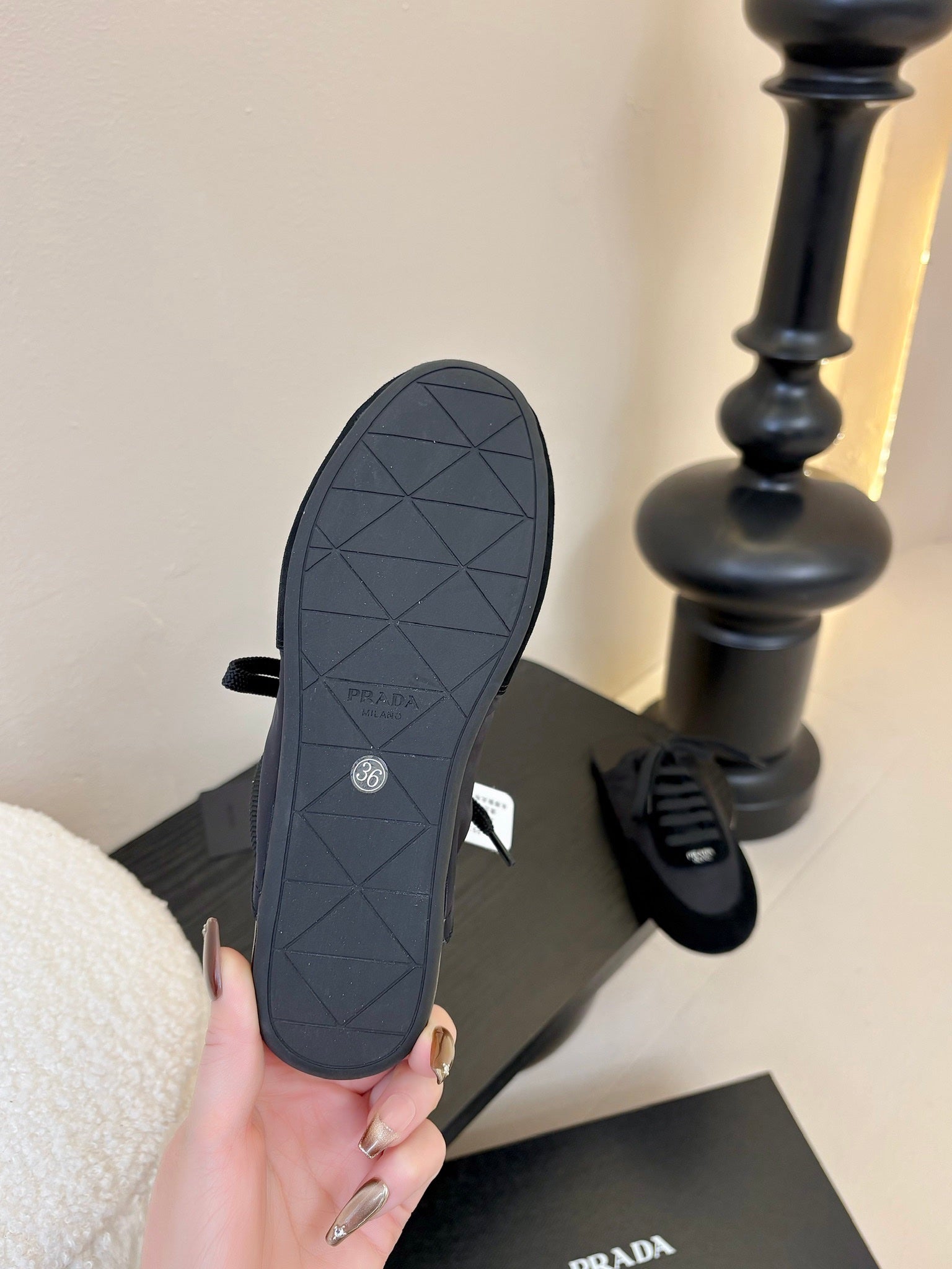 PRADA SNEAKER MULES IN BLACK NYLON AND SUEDE