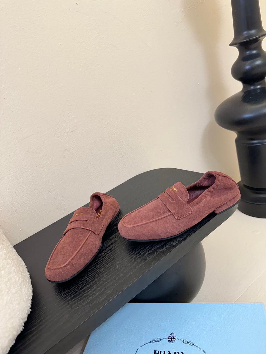 PRADA 25S SHUFFLE LOAFERS IN RK BROWN SUEDE
