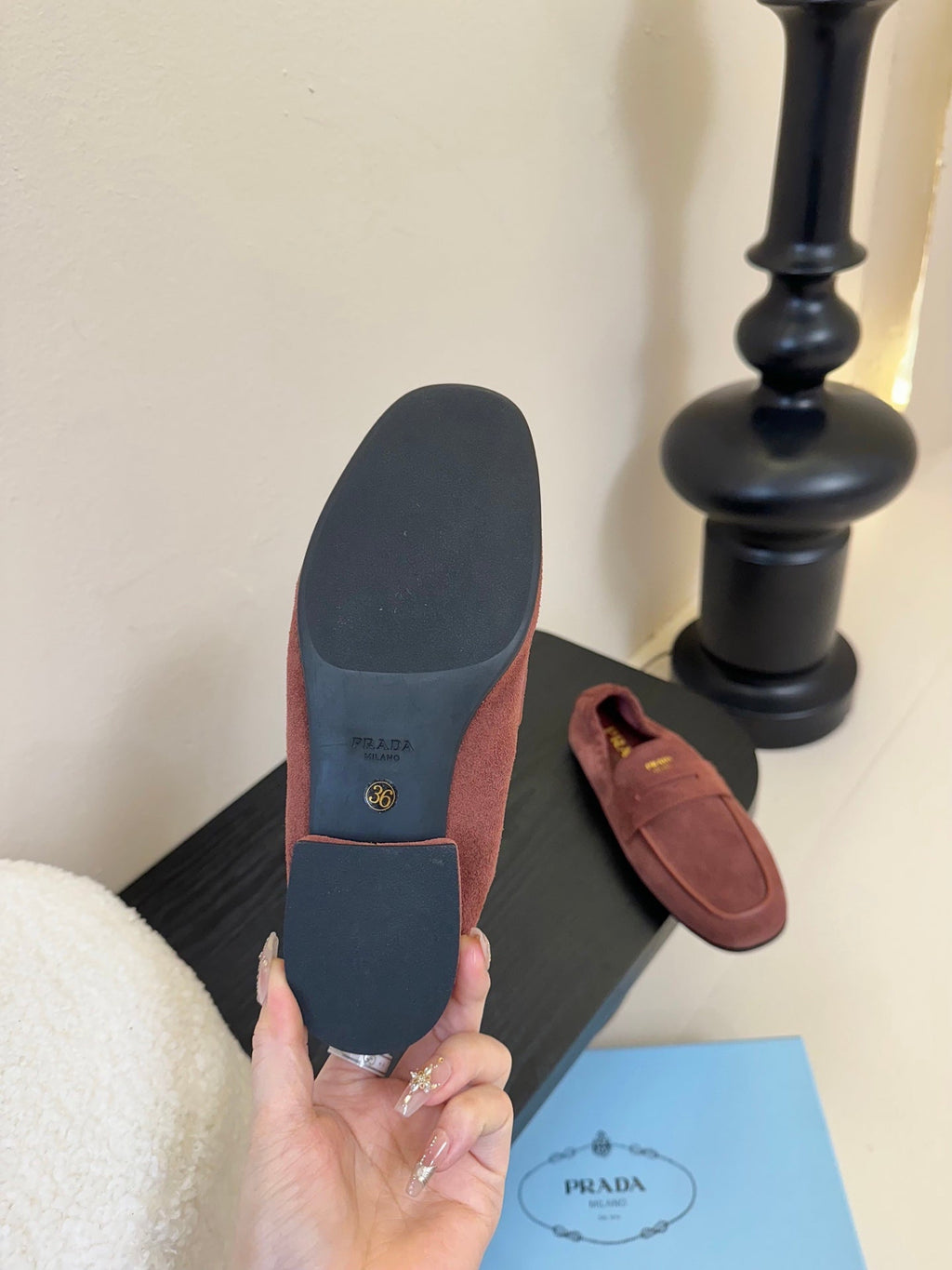 PRADA 25S SHUFFLE LOAFERS IN RK BROWN SUEDE
