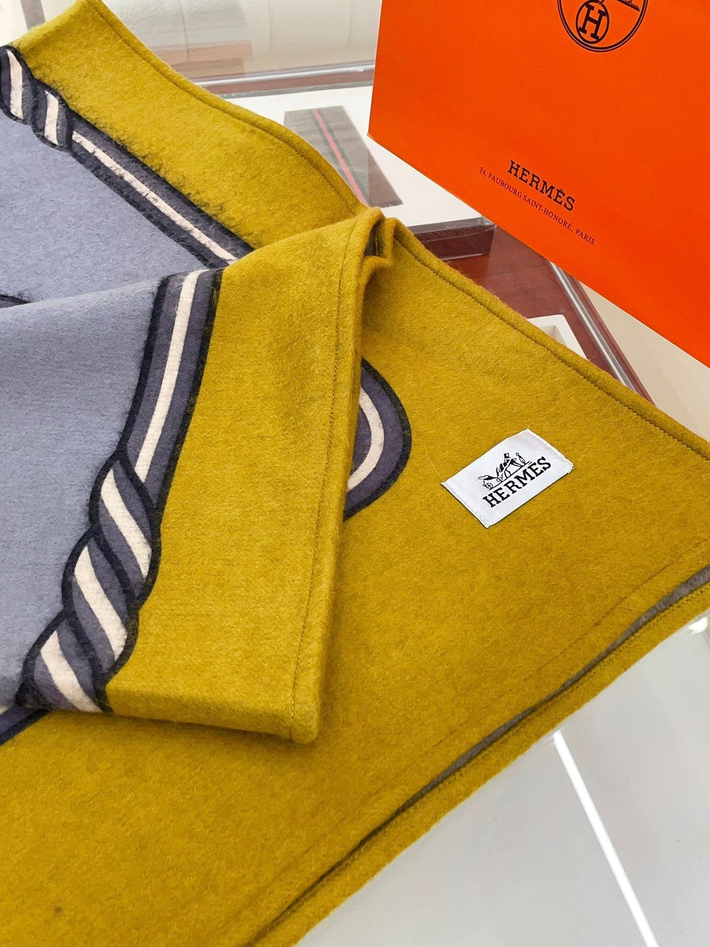 HERMES BLANKET 180 CM IN COLORFUL LAMBSWOOL AND CASERE 256061