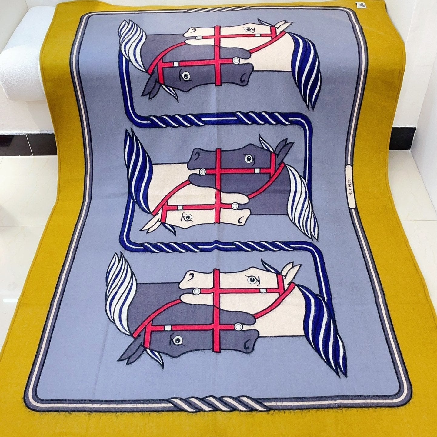 HERMES BLANKET 180 CM IN COLORFUL LAMBSWOOL AND CASERE 256061