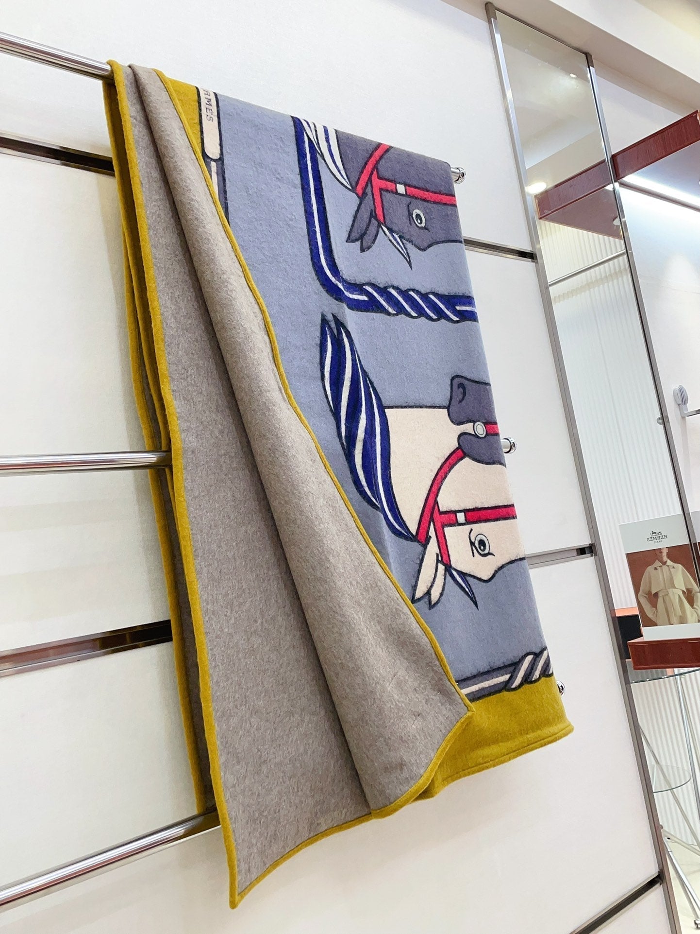 HERMES BLANKET 180 CM IN COLORFUL LAMBSWOOL AND CASERE 256061
